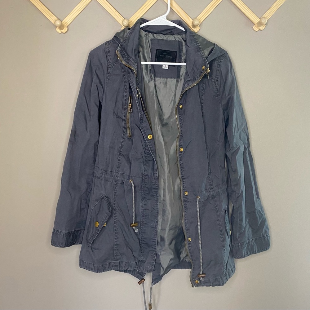 Miss London Grey Utility Coat/Rain Coat Hooded